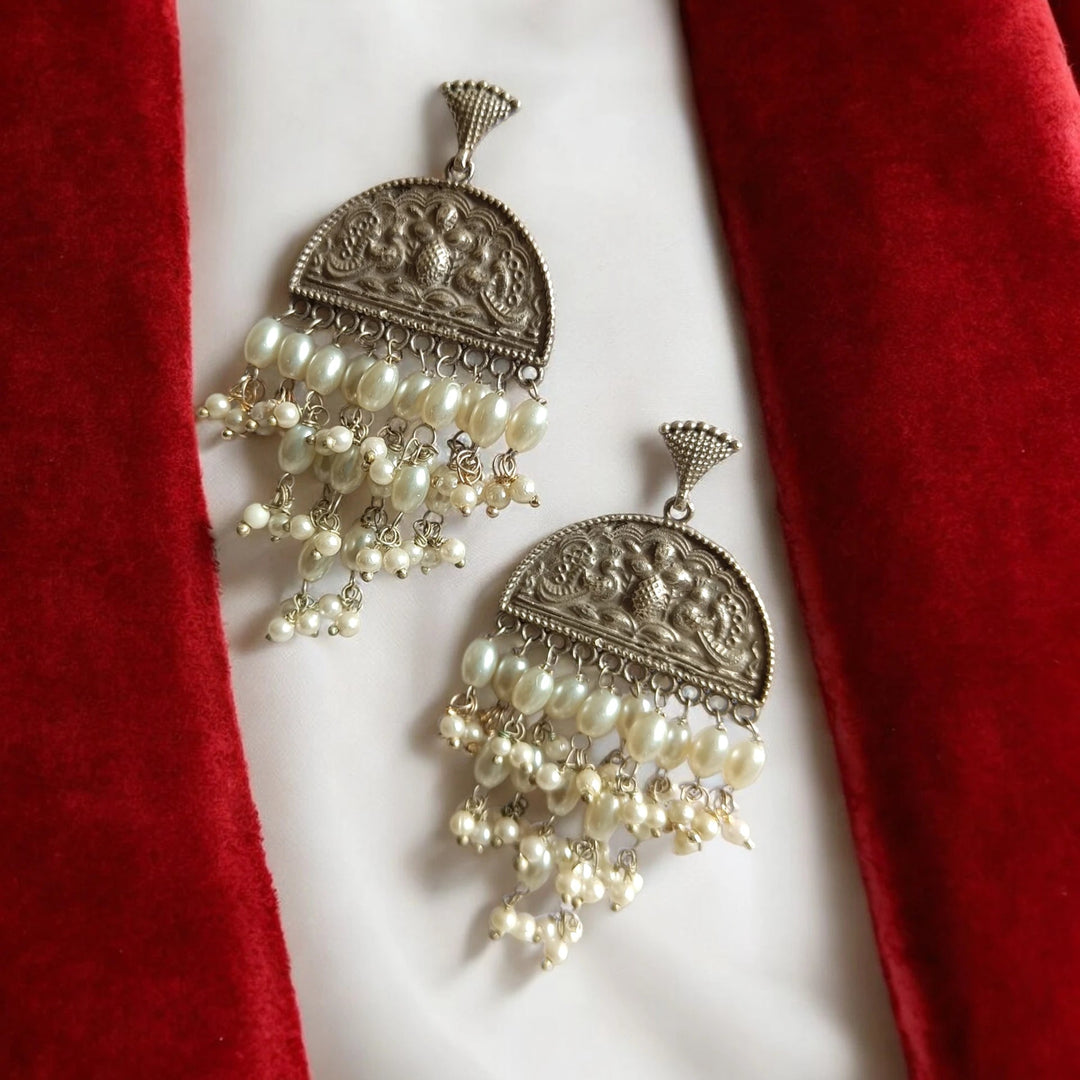 Silver Oxidised Dangler Earrings Rubina