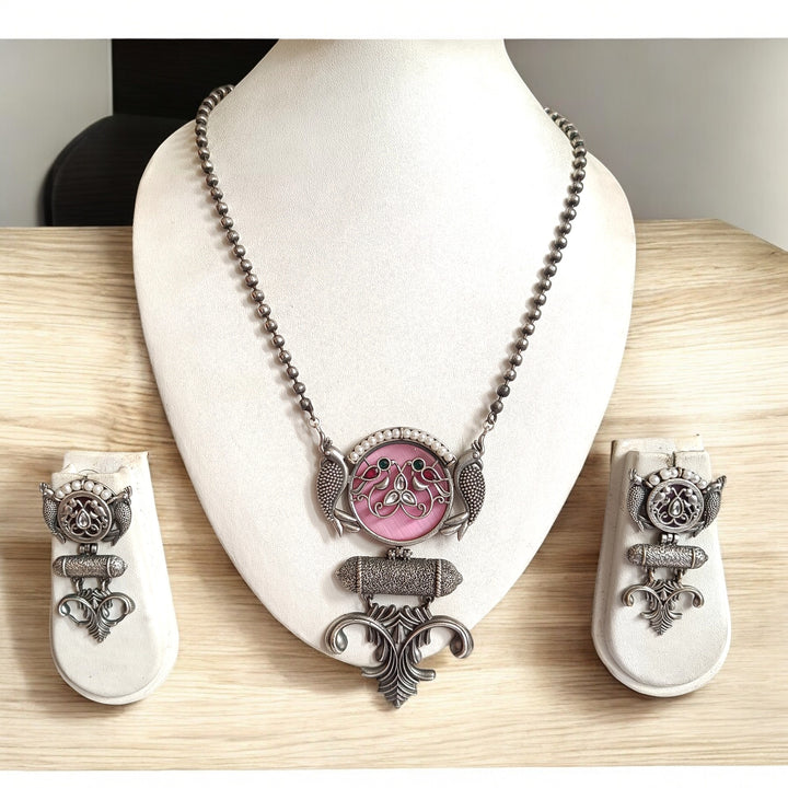 TELANAARI RADIANT NIBEDITA SILVER-PLATED PINK NECKLACE SET