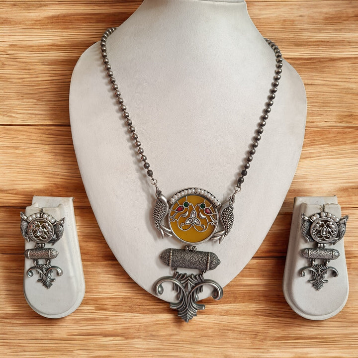 TELANAARI RADIANT TANU SILVER-PLATED YELLOW NECKLACE SET