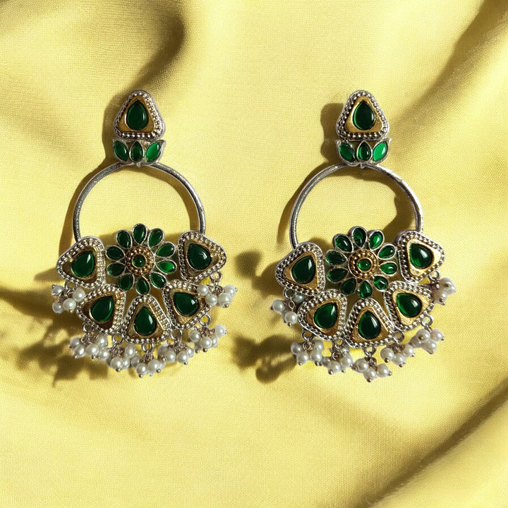 ELEGANT ISHITA DUAL TONE SILVER PLATED CHANDBALI EARRINGS [product_variant]- TelaNaari