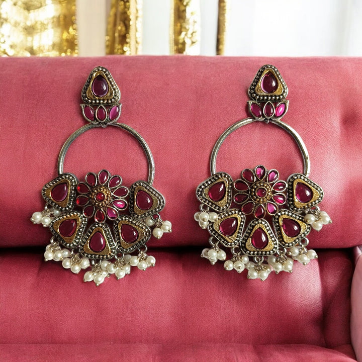 ELEGANT ISHITA DUAL TONE SILVER PLATED CHANDBALI EARRINGS [product_variant]- TelaNaari