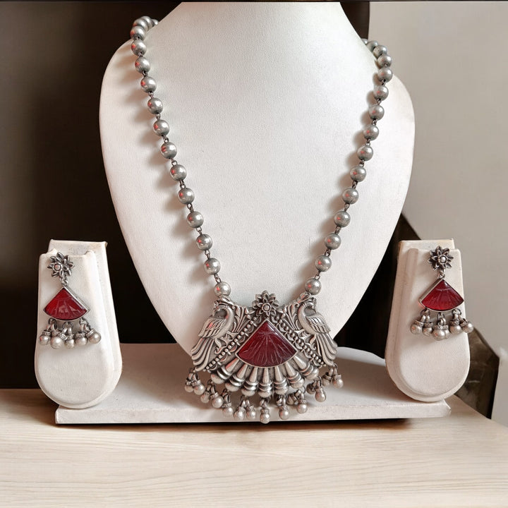 TELANAARI RADIANT PAULUMI SILVER-PLATED RED NECKLACE SET