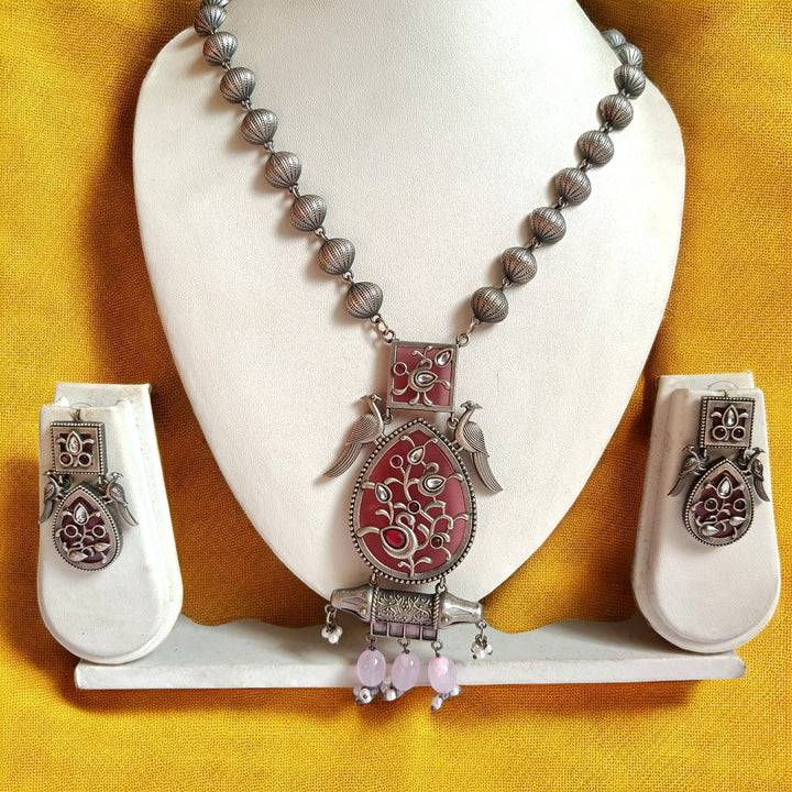 TELANAARI CLASSIC ANJANA SILVER-PLATED PINK NECKLACE SET