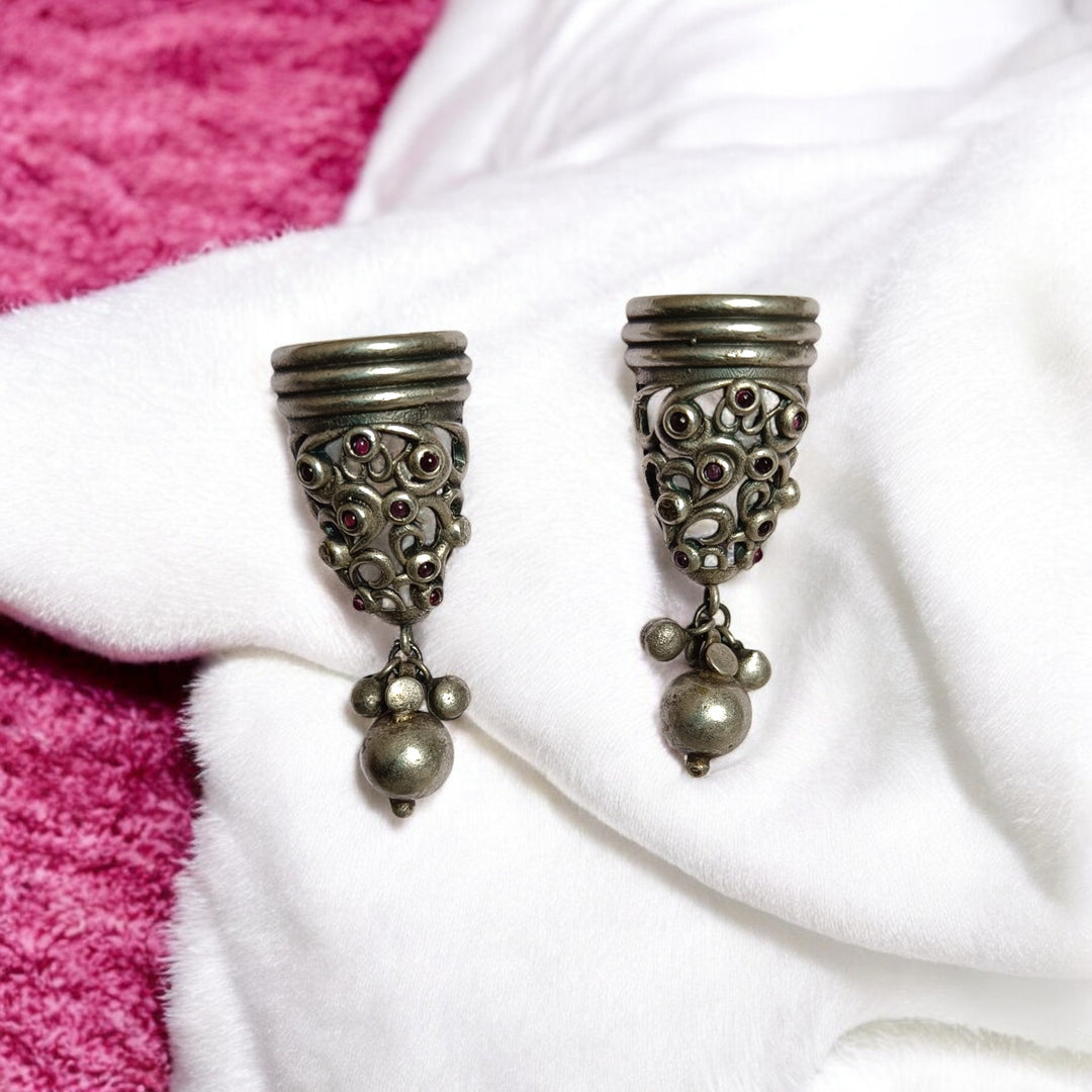 TELANAARI CLASSIC ANTIQUE MEENA SILVER-PLATED EARRINGS [product_variant]