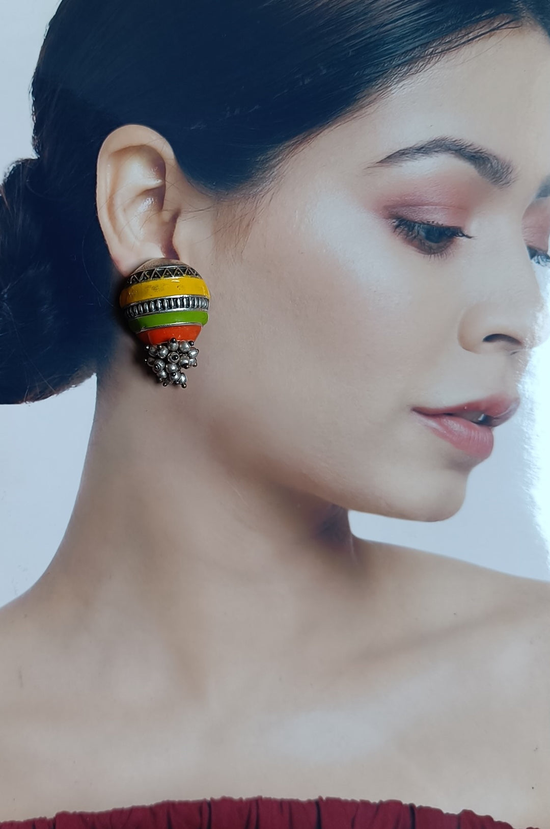 TELANAARI CLASSIC NAVEENA HAND PAINTED SILVER-PLATED EARRINGS [product_variant]