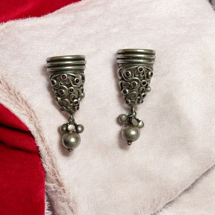 TELANAARI CLASSIC ANTIQUE MEENA SILVER-PLATED EARRINGS [product_variant]