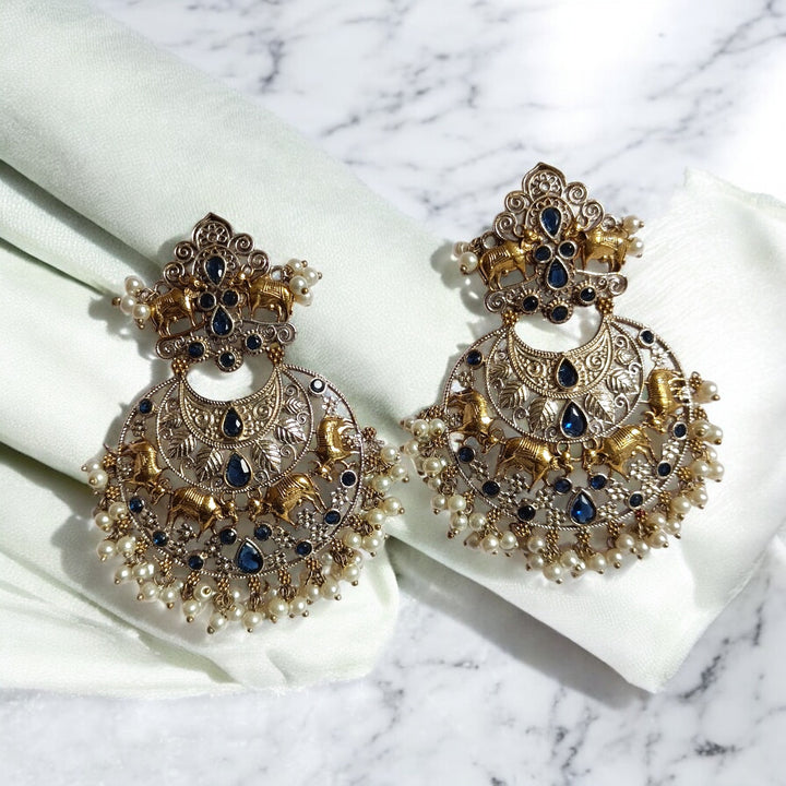 ELEGANT ISHWARI DUAL TONE SILVER PLATED CHANDBALI EARRINGS [product_variant]- TelaNaari