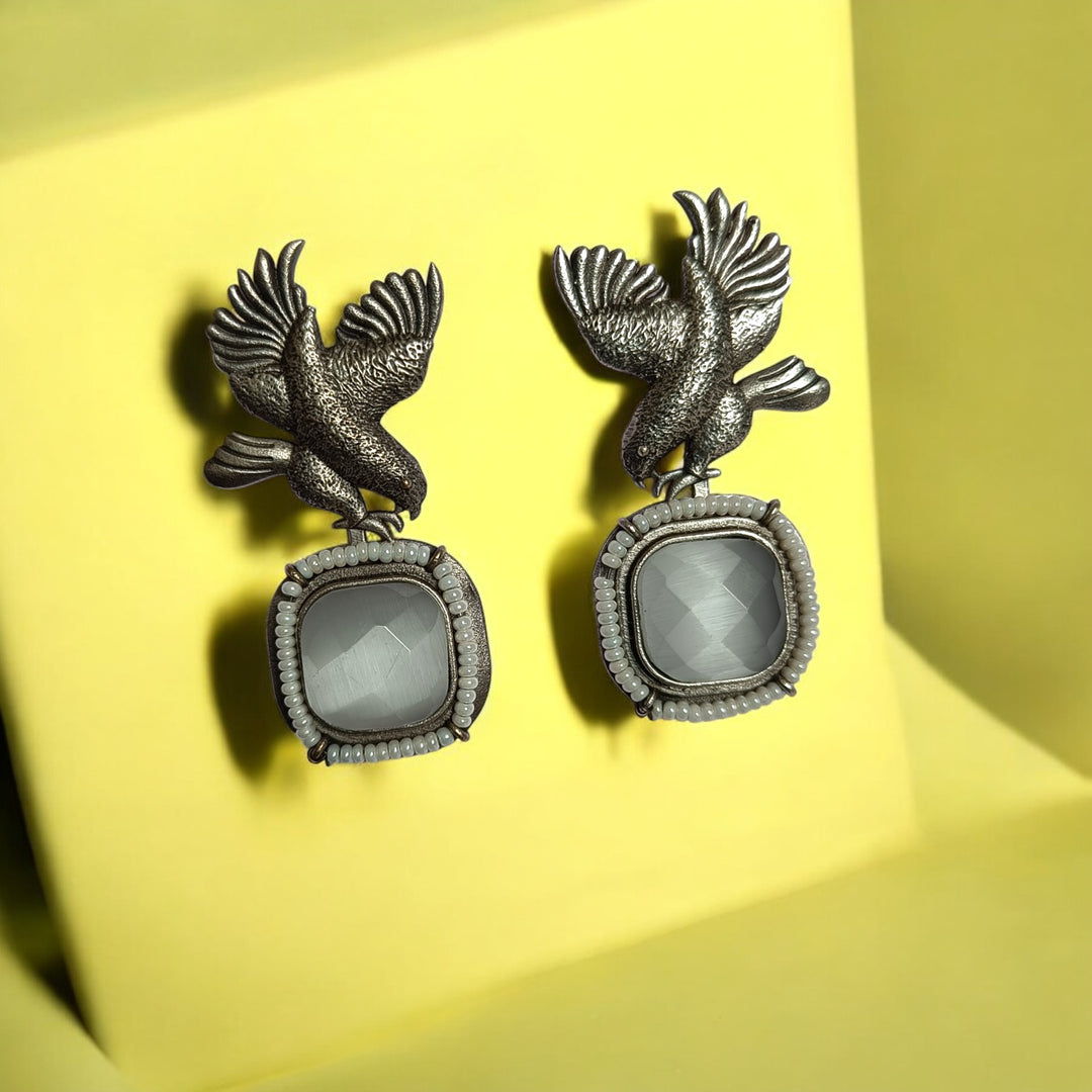 TELANAARI CLASSIC PANCHHI SILVER PLATED EARRINGS [product_variant]