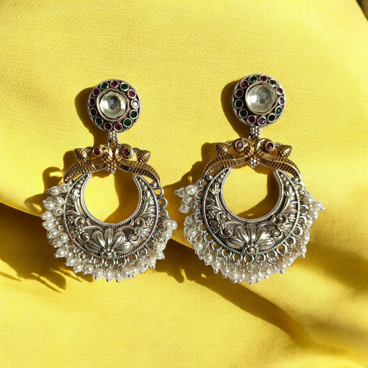 ELEGANT ISHWARYA DUAL TONE SILVER PLATED CHANDBALI EARRINGS [product_variant]- TelaNaari