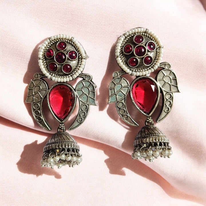 ELEGANT ANTIQUE LABONI SILVER PLATED JHUMKI EARRINGS [product_variant]- TelaNaari