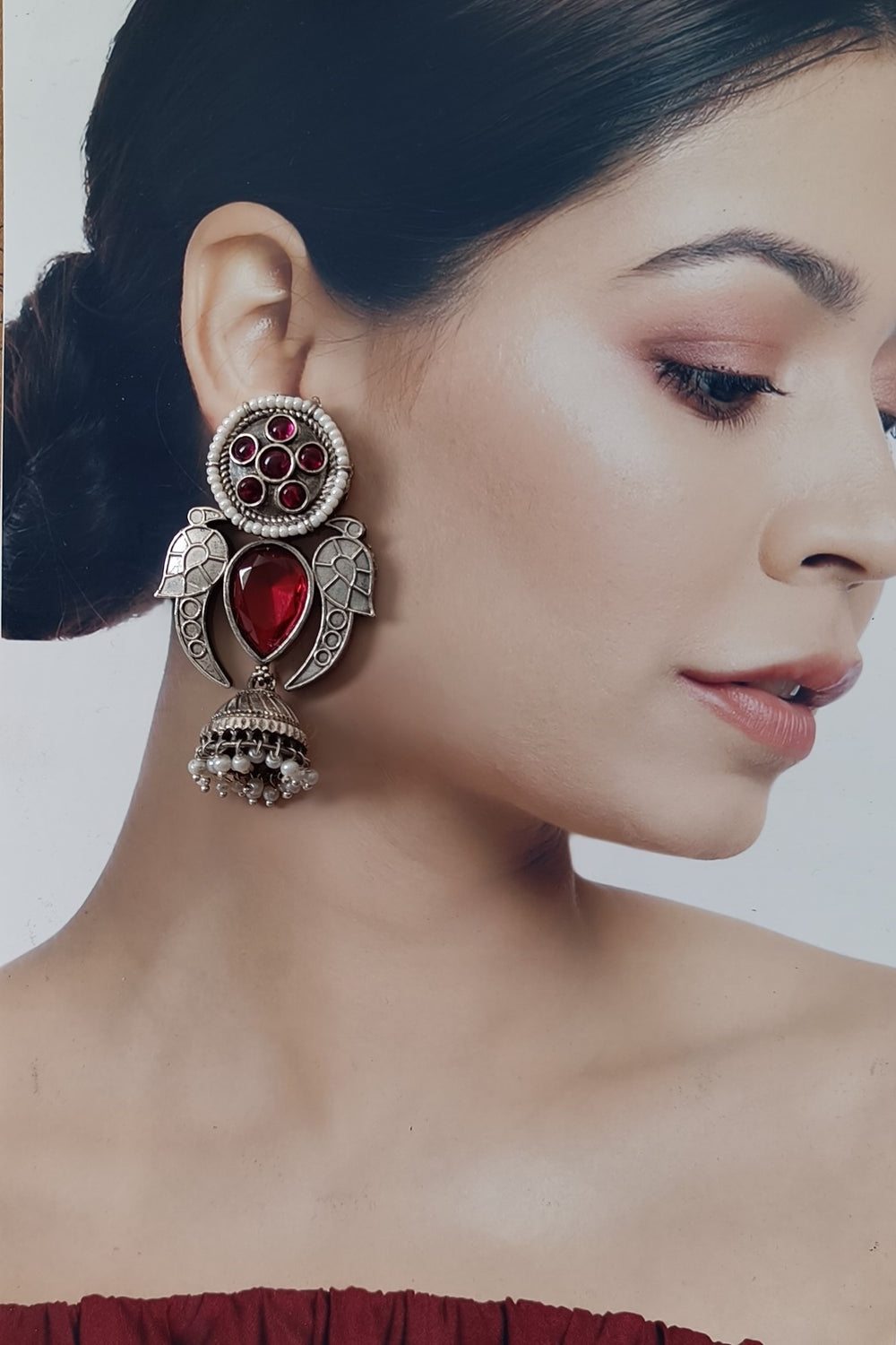 ELEGANT ANTIQUE LABONI SILVER PLATED JHUMKI EARRINGS