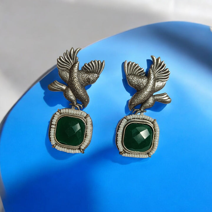 TELANAARI CLASSIC PANCHHI SILVER PLATED EARRINGS [product_variant]