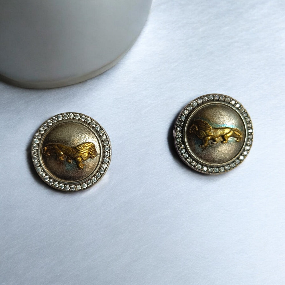 DUAL TONE STUD LION EARRINGS