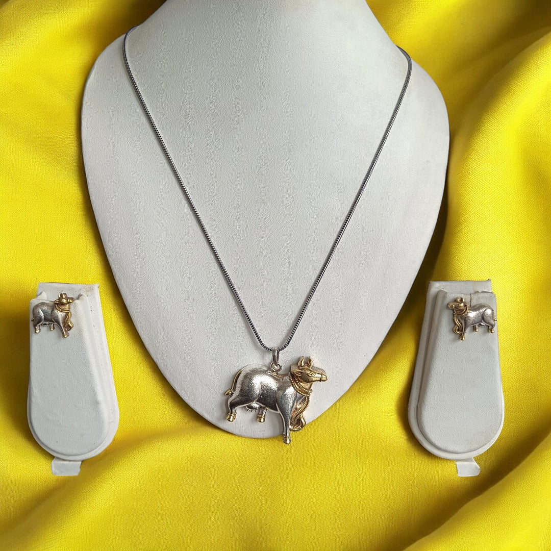 CLASSIC AASHRITA DUAL TONE COW SILVER-PLATED NECKLACE SET [product_variant]- TelaNaari