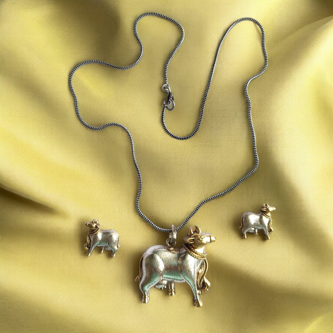 CLASSIC AASHRITA DUAL TONE COW SILVER-PLATED NECKLACE SET [product_variant]- TelaNaari