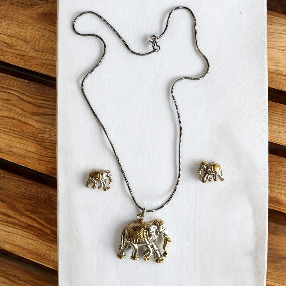 CLASSIC AASHRA DUAL TONE ELEPHANT SILVER-PLATED NECKLACE SET