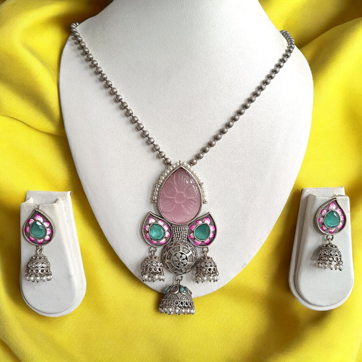 TIMELESS AVANTIKA PINK SILVER-PLATED NECKLACE SET [product_variant]- TelaNaari