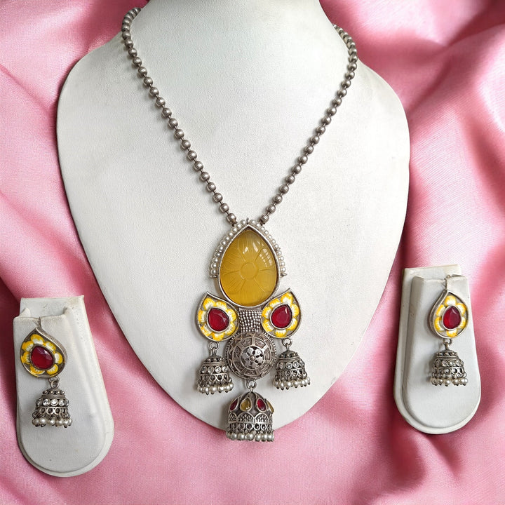 TIMELESS AVANSHIKA YELLOW RED SILVER-PLATED NECKLACE SET [product_variant]- TelaNaari