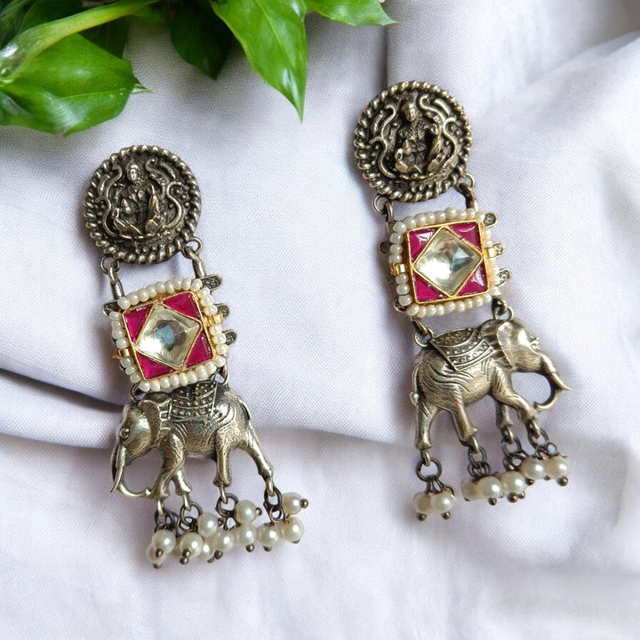 ABHIRA DUAL TONE PACHI KUNDAN FUSION SILVER PLATED EARRINGS [product_variant]- TelaNaari