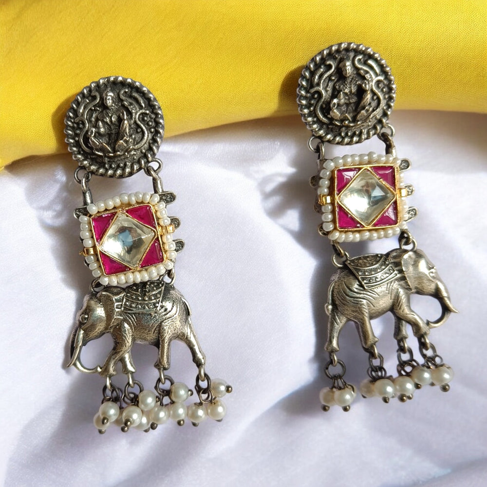 ABHIRA DUAL TONE PACHI KUNDAN FUSION SILVER PLATED EARRINGS