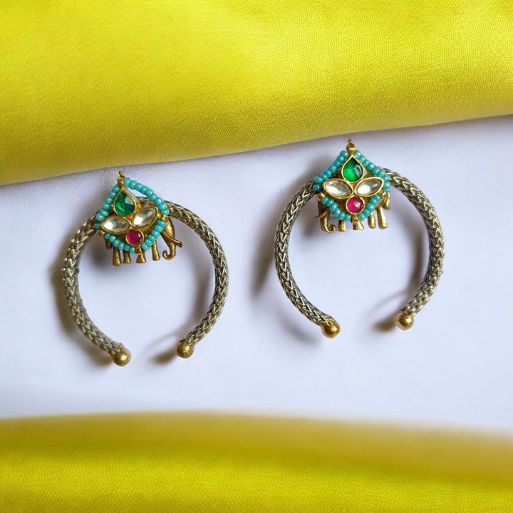 ABARNA DUAL TONE PACHI KUNDAN FUSION SILVER PLATED STUD EARRINGS [product_variant]- TelaNaari