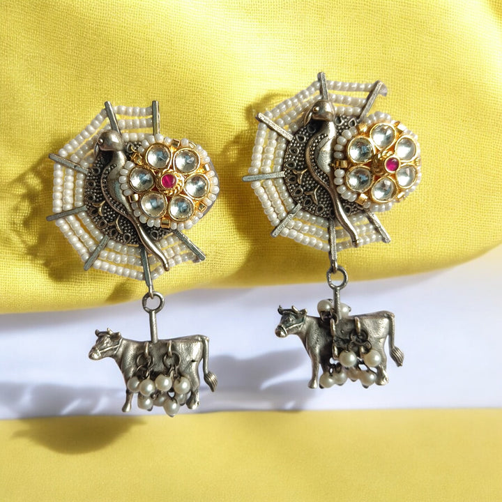 ABHEESHA DUAL TONE PACHI KUNDAN FUSION SILVER PLATED EARRINGS [product_variant]- TelaNaari