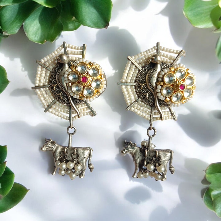 ABHEESHA DUAL TONE PACHI KUNDAN FUSION SILVER PLATED EARRINGS [product_variant]- TelaNaari