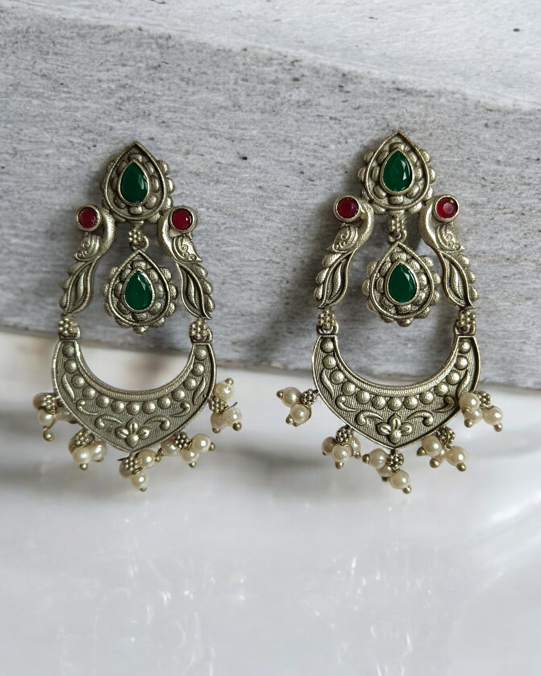 SILVER LOOK ALIKE EARRINGS JANNAT [product_variant]- TelaNaari