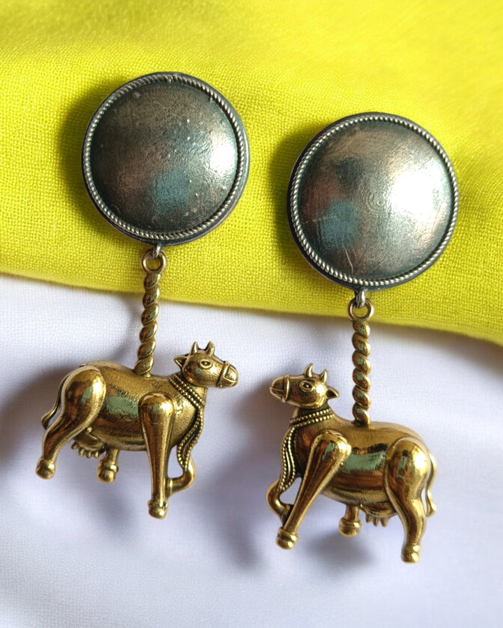 ATSI CLASSIC DUAL TONE COW SILVER-PLATED EARRINGS [product_variant]- TelaNaari