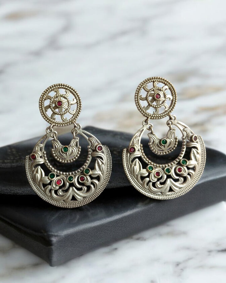 ASTUTI CLASSIC ANTIQUE SILVER PLATED CHANDBALI EARRINGS