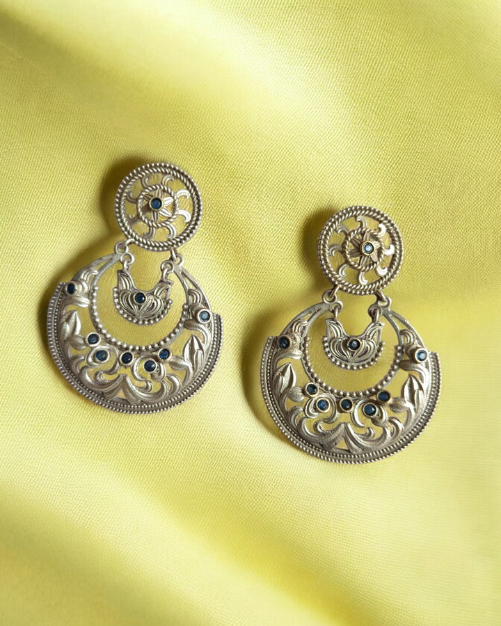 ASTUTI CLASSIC ANTIQUE SILVER PLATED CHANDBALI EARRINGS