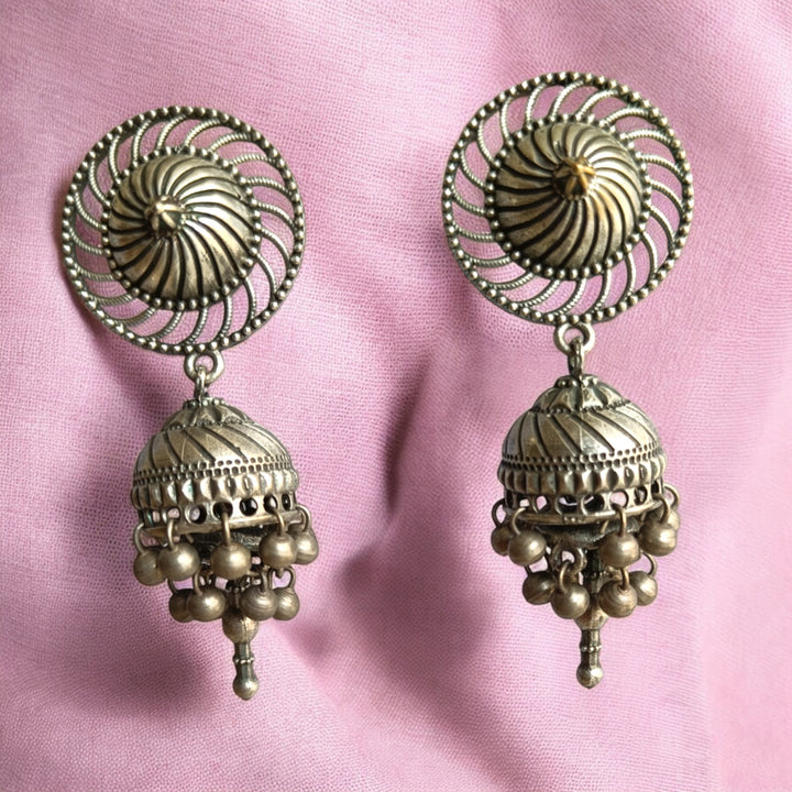 AVANTIKA CLASSIC SILVER-PLATED JHUMKI EARRINGS