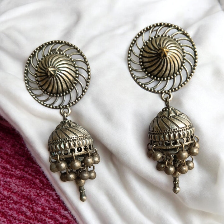 AVANTIKA CLASSIC SILVER-PLATED JHUMKI EARRINGS