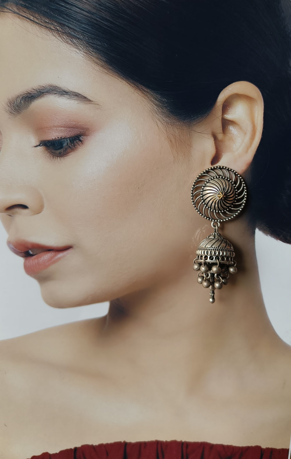 AVANTIKA CLASSIC SILVER-PLATED JHUMKI EARRINGS