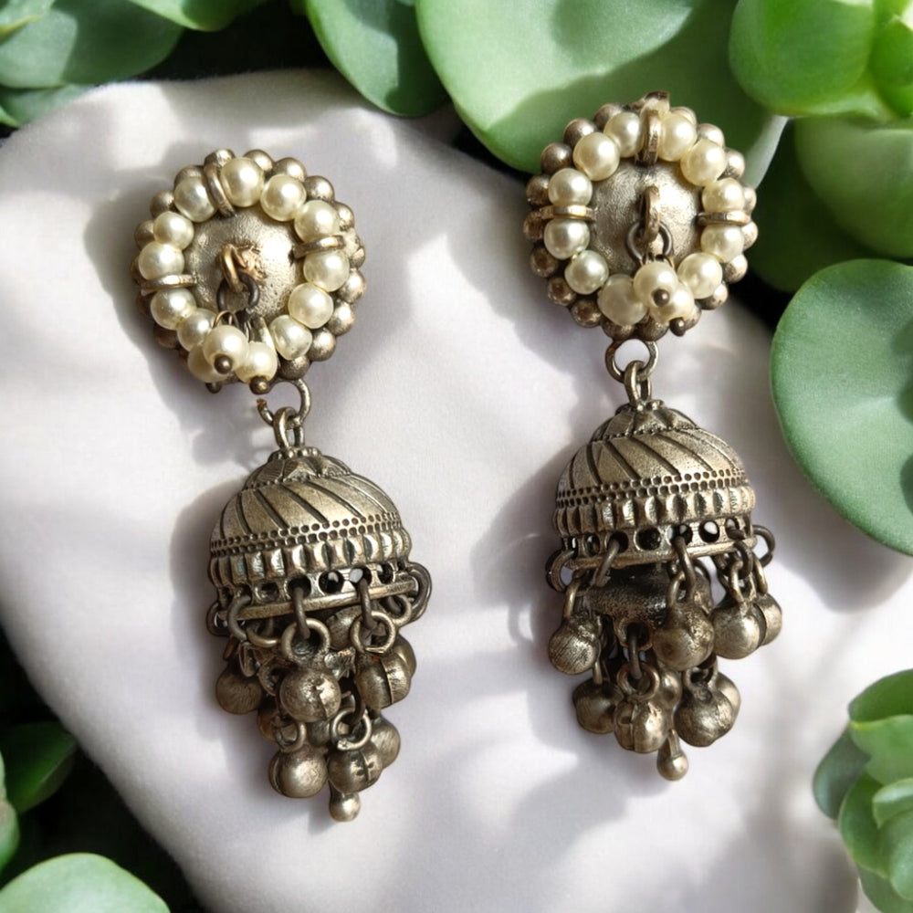 AVIRA CLASSIC ANTIQUE SILVER-PLATED JHUMKI EARRINGS