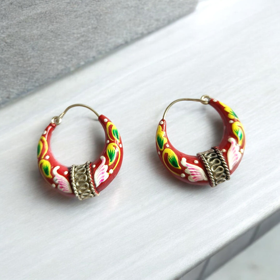 TIMELESS HAND PAINTED PRIYANKA OPENABLE SILVER-PLATED HOOP EARRINGS [product_variant]- TelaNaari