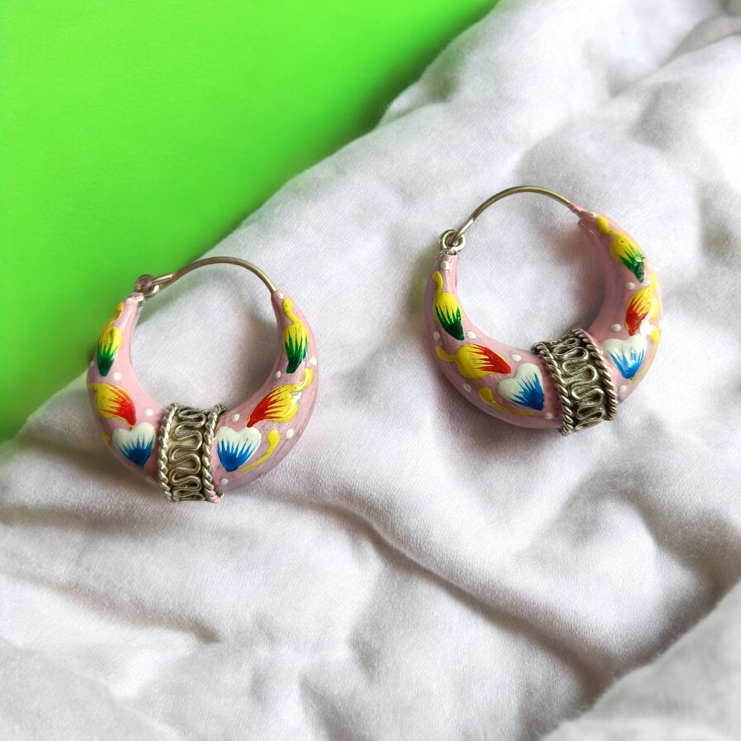 TIMELESS HAND PAINTED PRIYANKA OPENABLE SILVER-PLATED HOOP EARRINGS [product_variant]- TelaNaari