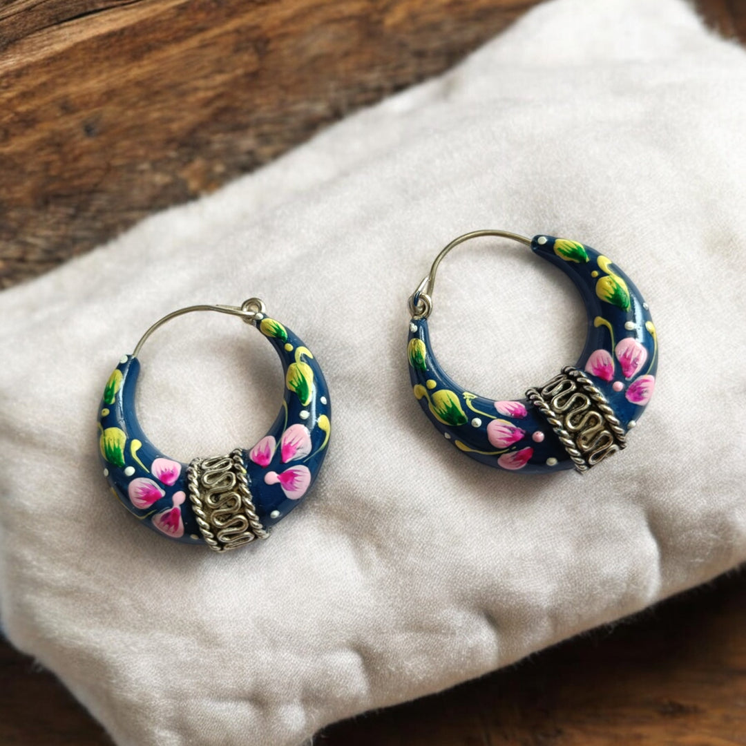 TIMELESS HAND PAINTED PRIYANKA OPENABLE SILVER-PLATED HOOP EARRINGS [product_variant]- TelaNaari