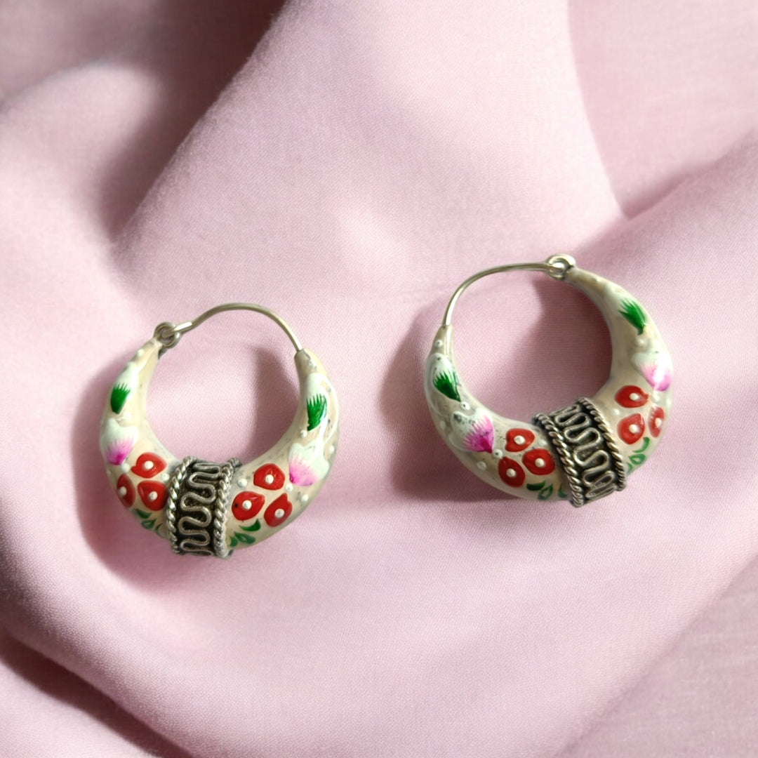 TIMELESS HAND PAINTED PRIYANKA OPENABLE SILVER-PLATED HOOP EARRINGS [product_variant]- TelaNaari