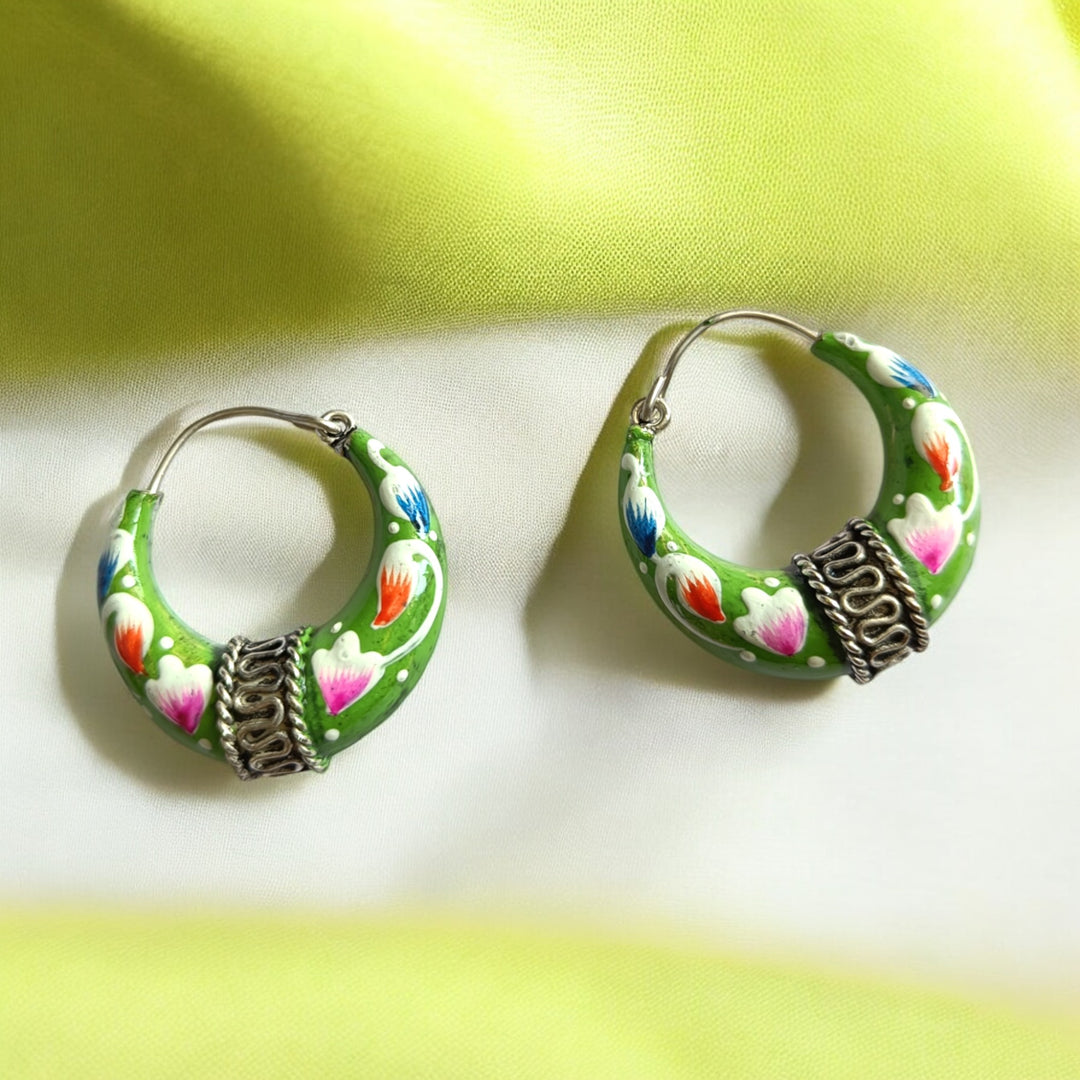 TIMELESS HAND PAINTED PRIYANKA OPENABLE SILVER-PLATED HOOP EARRINGS [product_variant]- TelaNaari