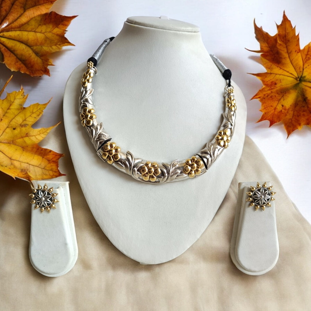 TIMELESS MADHUMITA DUAL TONE SILVER-PLATED HASLI NECKLACE SET