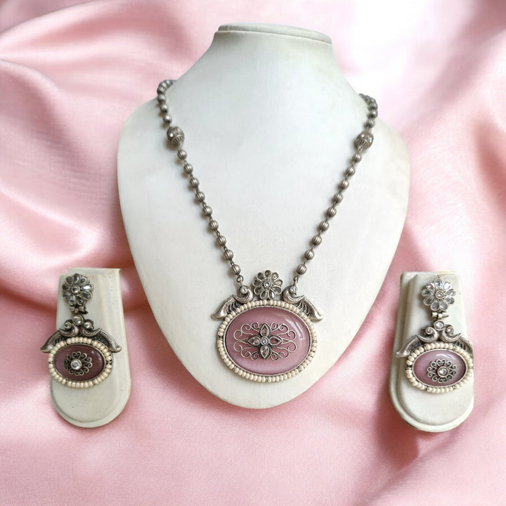 TIMELESS ELEGANT NOOPUR PINK SILVER-PLATED NECKLACE SET [product_variant]- TelaNaari