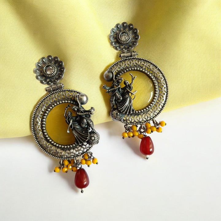 PRIYANTA SILVER-PLATED YELLOW PEARL RADHE KRISHNA NECKLACE SET