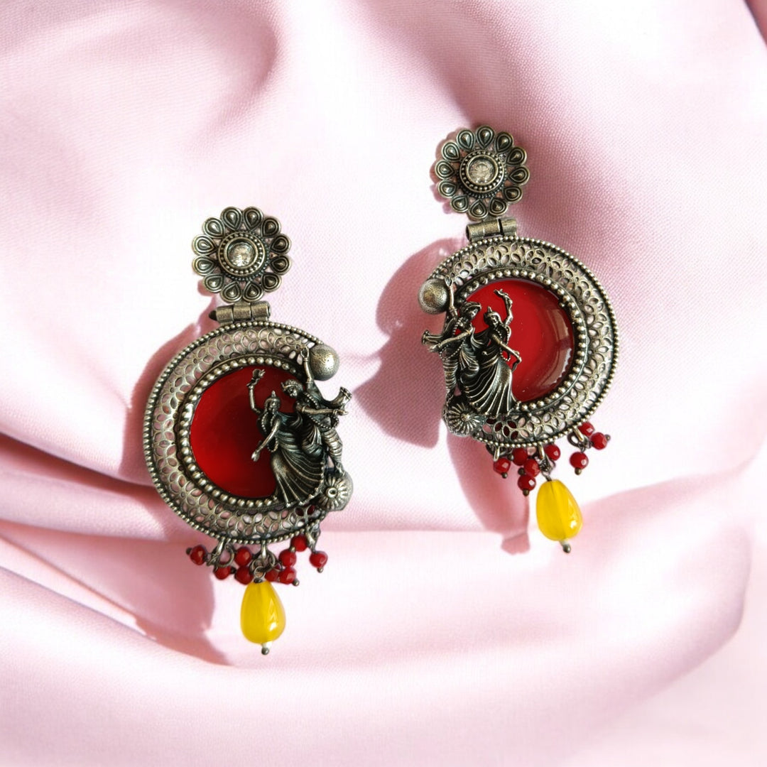 RAMYA SILVER-PLATED RED RADHE KRISHNA NECKLACE SET