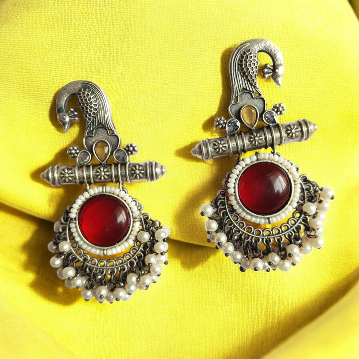 CLASSIC ELEGANT AYRA PEARL SILVER OXIDISED EARRINGS [product_variant]- TelaNaari