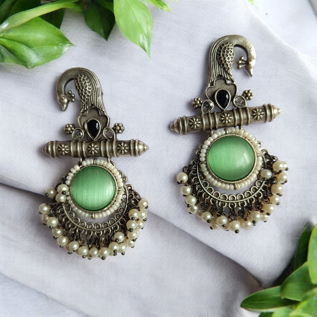 CLASSIC ELEGANT AYRA PEARL SILVER OXIDISED EARRINGS [product_variant]- TelaNaari