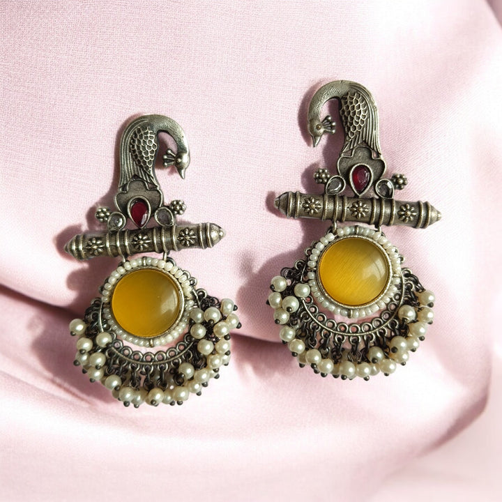 CLASSIC ELEGANT AYRA PEARL SILVER OXIDISED EARRINGS [product_variant]- TelaNaari