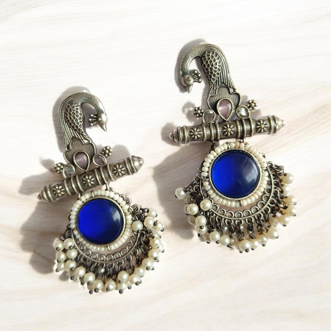 CLASSIC ELEGANT AYRA PEARL SILVER OXIDISED EARRINGS [product_variant]- TelaNaari