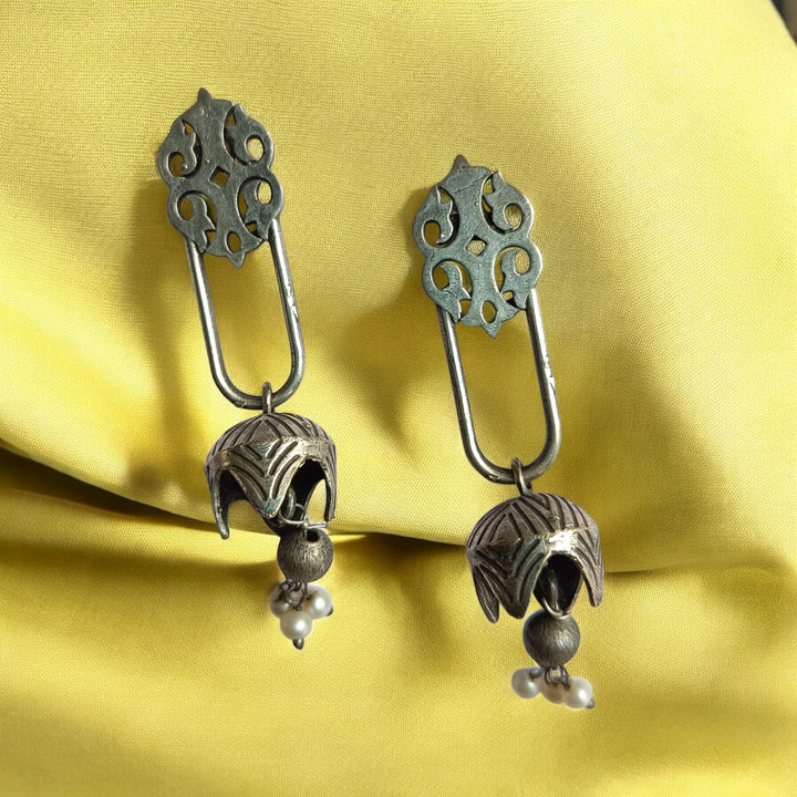 CLASSIC ANTIQUE AYUSHMATI SILVER OXIDISED EARRINGS [product_variant]- TelaNaari