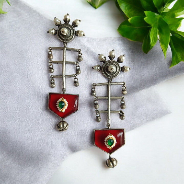 CLASSIC ELEGANT AYUSHKA SILVER OXIDISED EARRINGS [product_variant]- TelaNaari